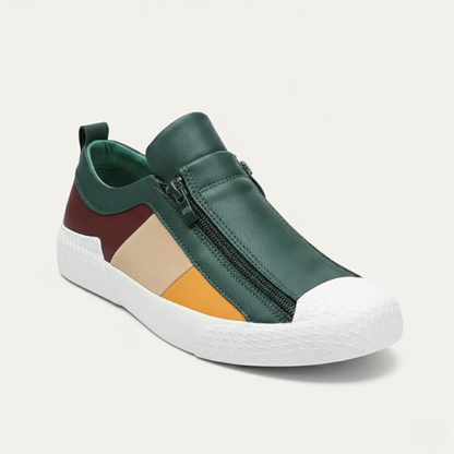 Men's Leather Sneakers Zip Up Black - Fashinoza