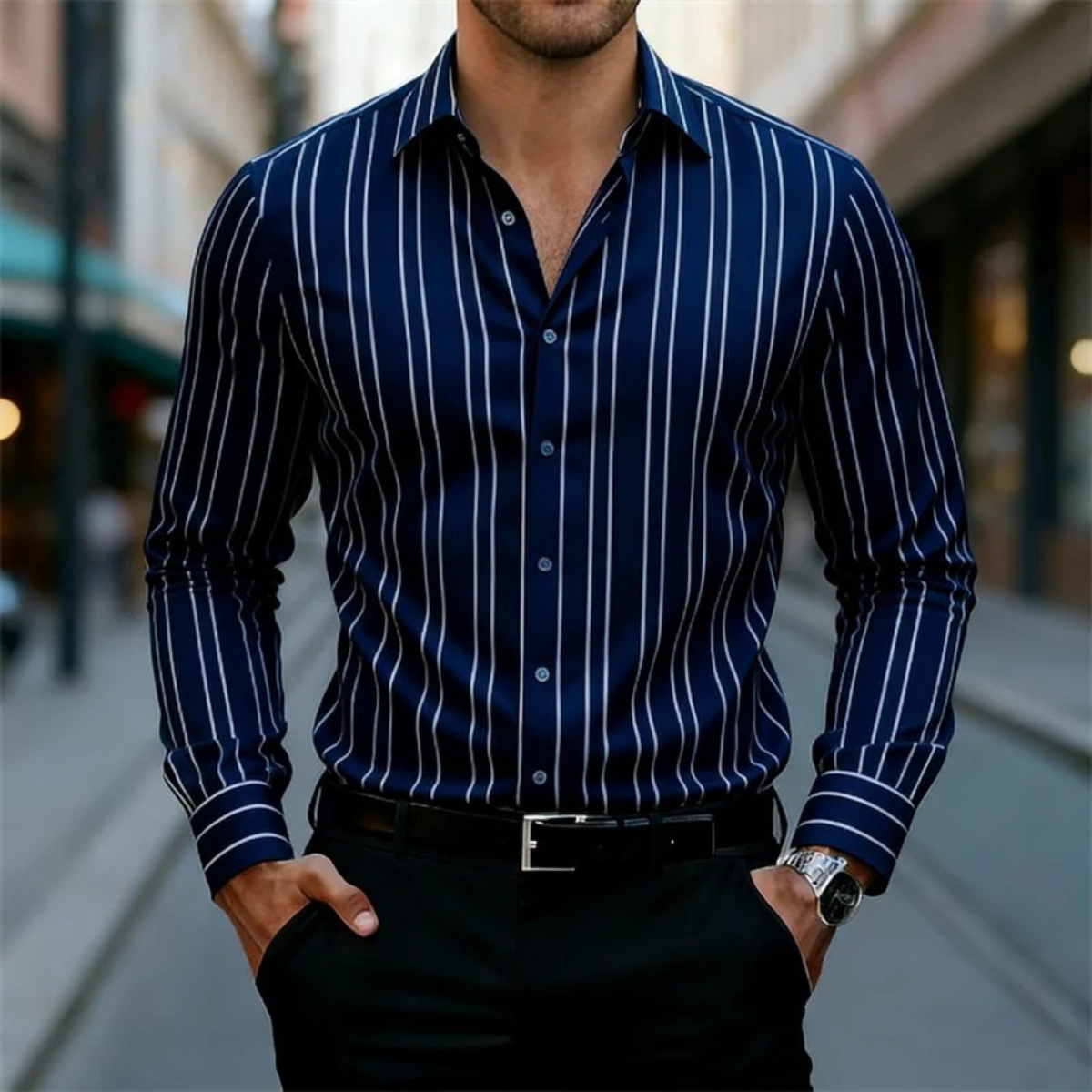 Men's Casual Stripe Shirt Multicolor Cotton