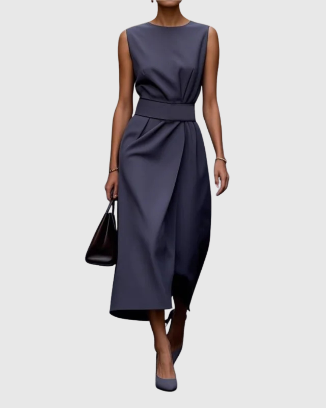Vera Women's Sleeveless Midi Dress Round Neck Twist Waist