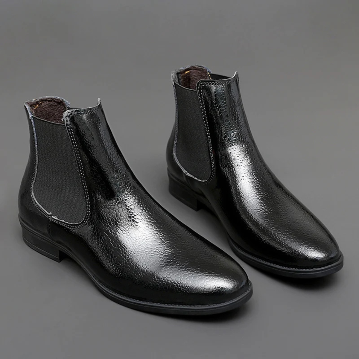 Men's Leather Chelsea Boots Elastic Panel Black
