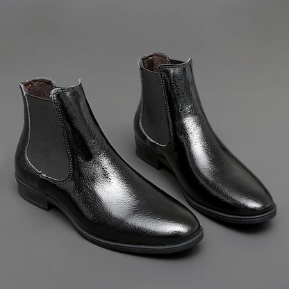 Men's Leather Chelsea Boots Elastic Panel Black