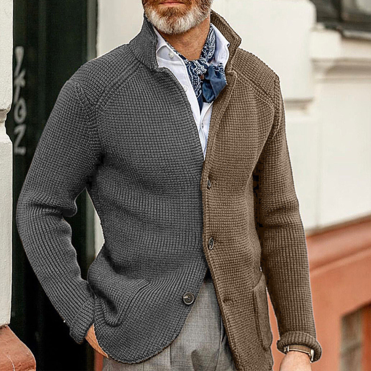 Men's Contrast Knit Cardigan