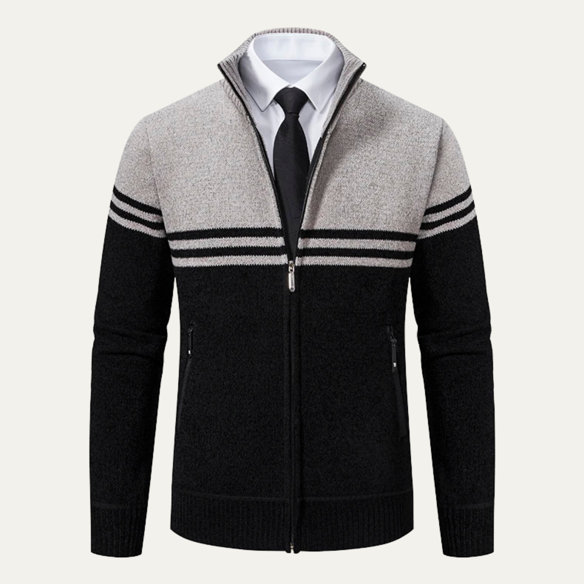 Men's Striped Fleece Lined Knit Sweater Jacket