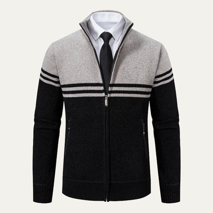 Men's Striped Fleece Lined Knit Sweater Jacket