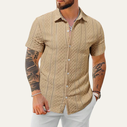 Men's Textured Button Up Shirt Casual Cotton