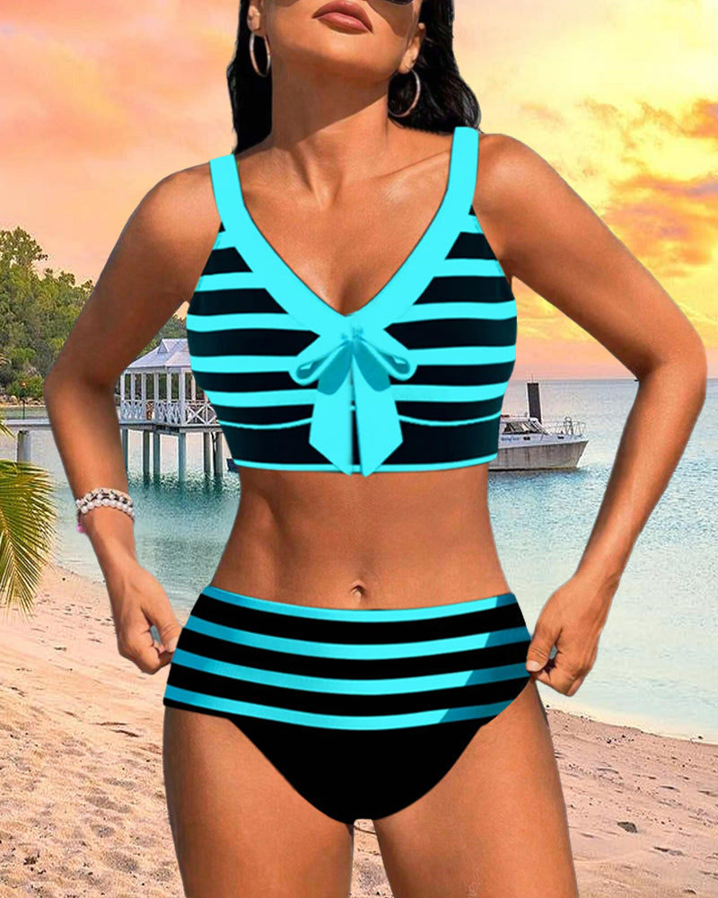 Women's High Waist Striped Bikini Set