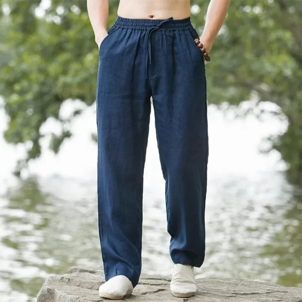 Men's Linen Beach Pants Lightweight Summer Comfort