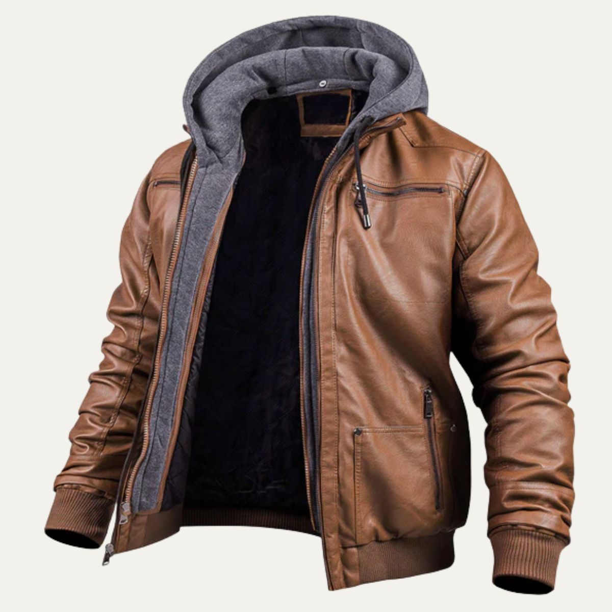 Men's Modern Leather Jacket Warm Brown