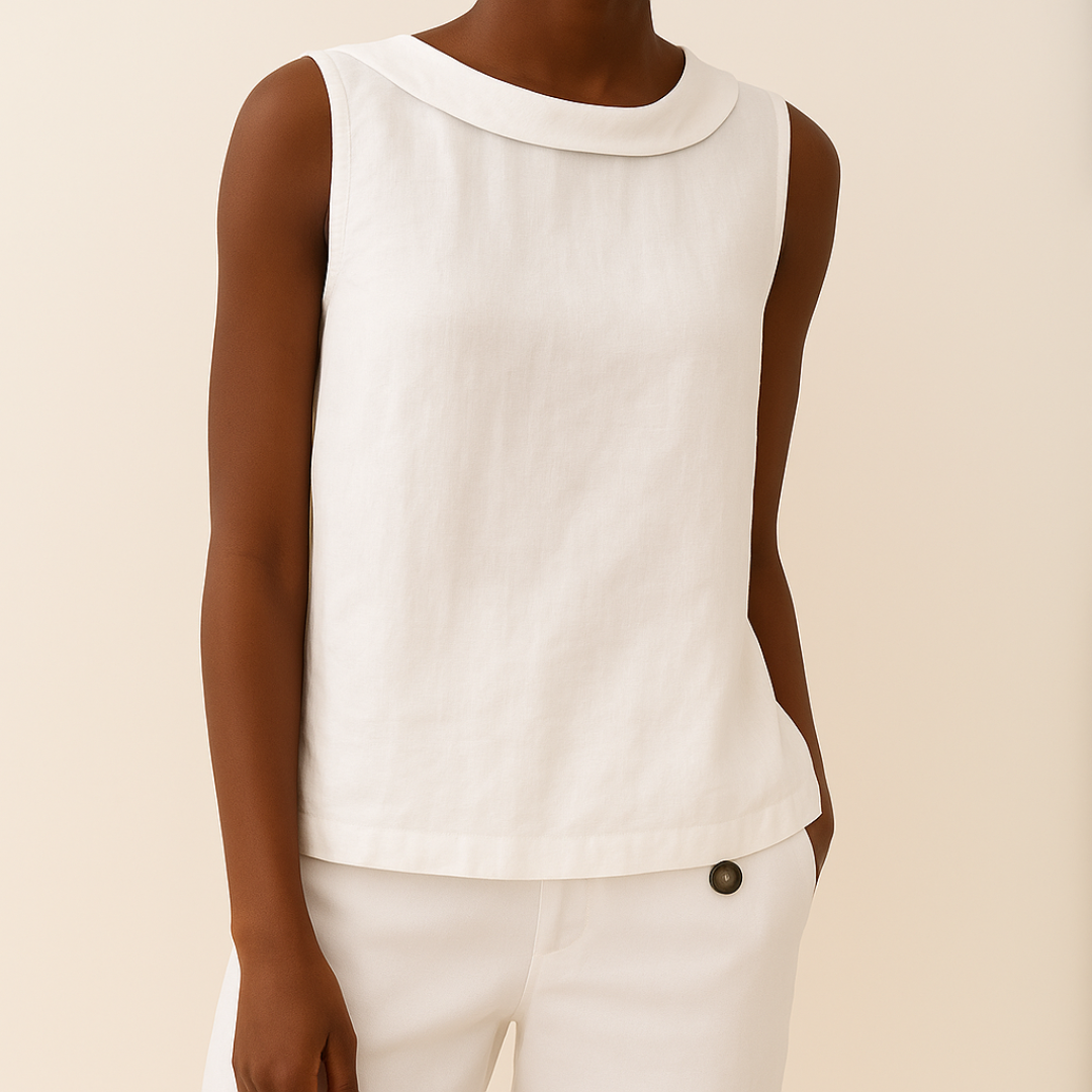 Women's Sleeveless Blouse Rolled Collar Curved Hemline