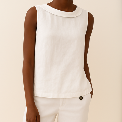 Women's Sleeveless Blouse Rolled Collar Curved Hemline