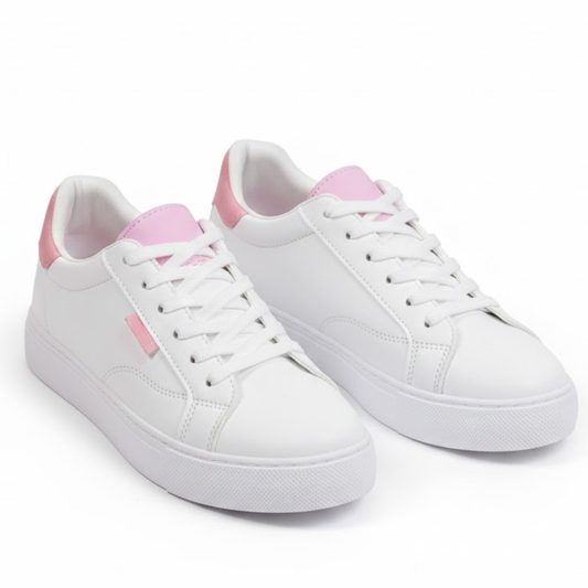 Women's Elegant White Leather Flat Sneakers Lace-Up Casual Student Board Shoes