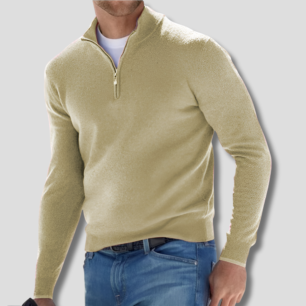 Men's Cotton Knit Pullover Zipper Collar