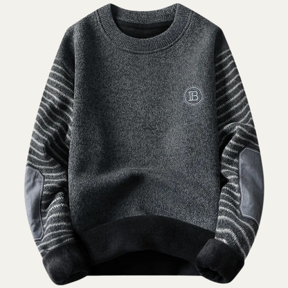 Men's Patchwork Knit Sweater Round Neck Warm Winter