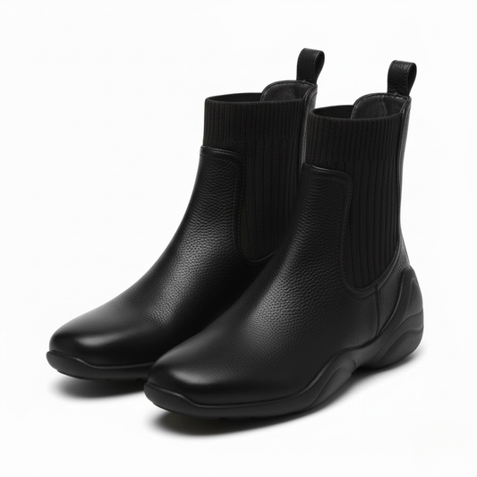 New Women's Soft Leather Stretch Sock Boots Autumn Winter Flexible Chelsea Fashion Boots