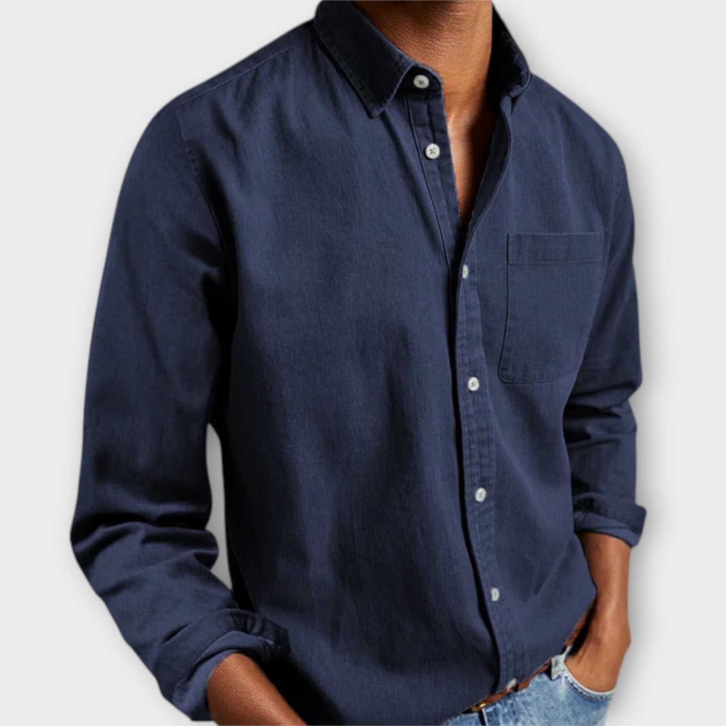 Men's Long Sleeve Button Front Shirt Cotton