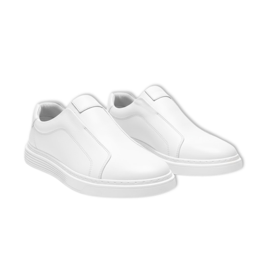 Men's Pure White Leather Slip On Flat Shoes