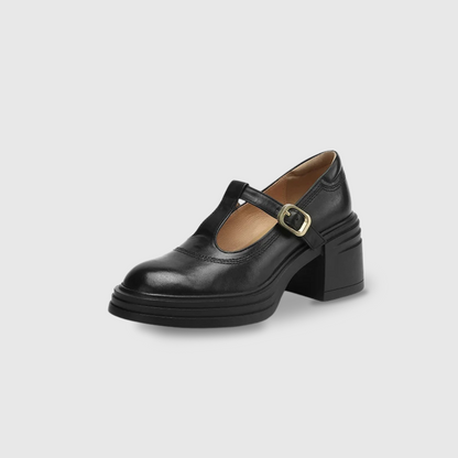 Women's Block Heel Mary Jane Pumps Round Toe Strap