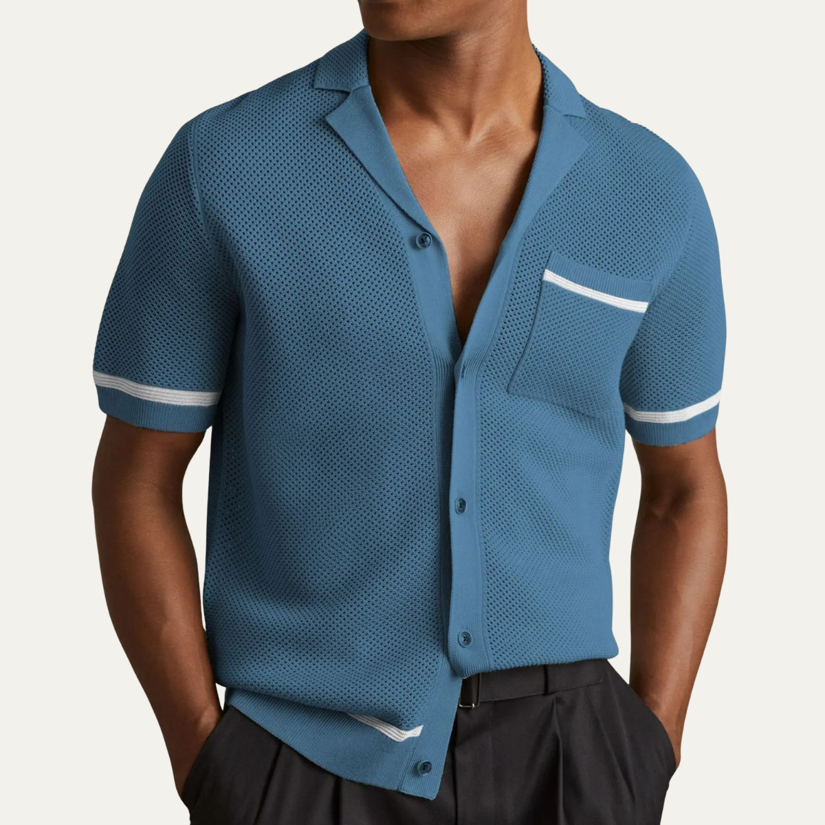 Men's Hollow Knit Cardigan Casual Shirt