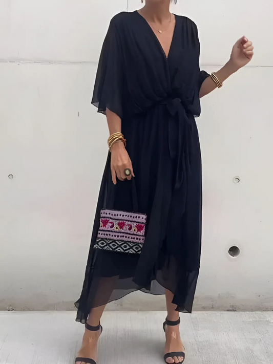 Women's Flowy Midi Wrap Dress - Fashinoza