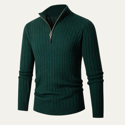 Men's Knitted Ribbed Sweater Half Zip Navy