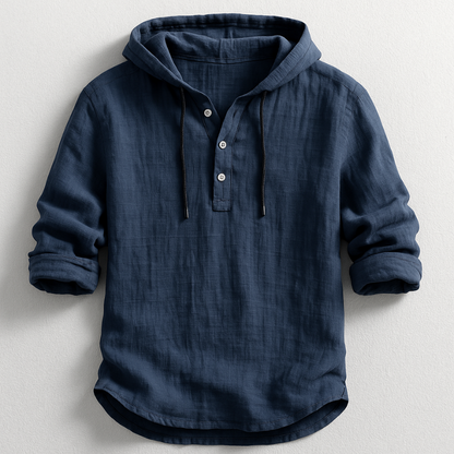 Men's Pullover Hoodie Button Neck