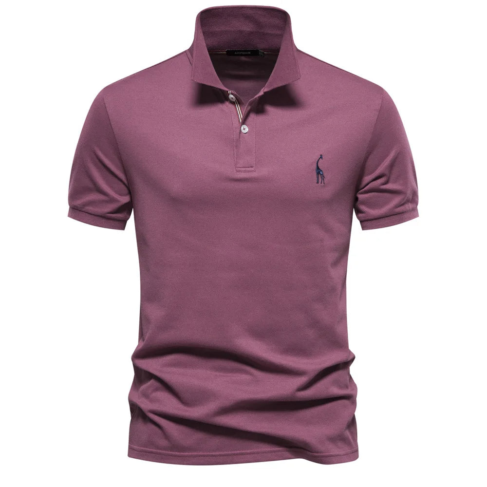 Cotton Polo Shirt Embroidered Deer Design