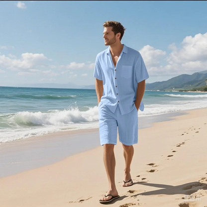 Men's Retro Beach Shirt And Shorts Set