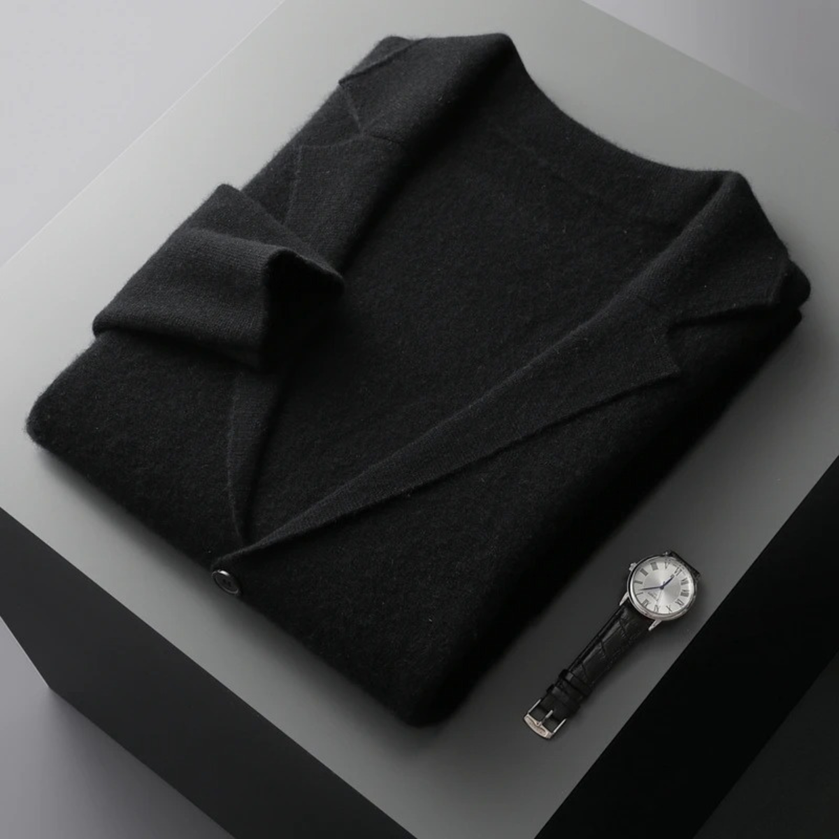 Men's Wool Cardigan Blazer Open Front Charcoal Grey