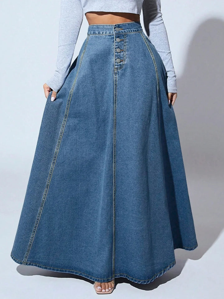 Women's Denim A-Line Skirt Button Closure