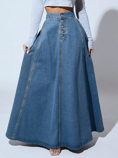 Women's Denim A-Line Skirt Button Closure