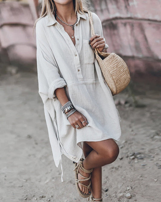 Women's Collared Shirt Dress Flowy Cocktail - Fashinoza