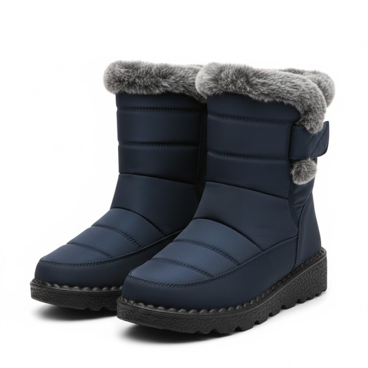 Women's Elegant Fur-Lined Winter Ankle Boots Waterproof Low Heel Snow Shoes