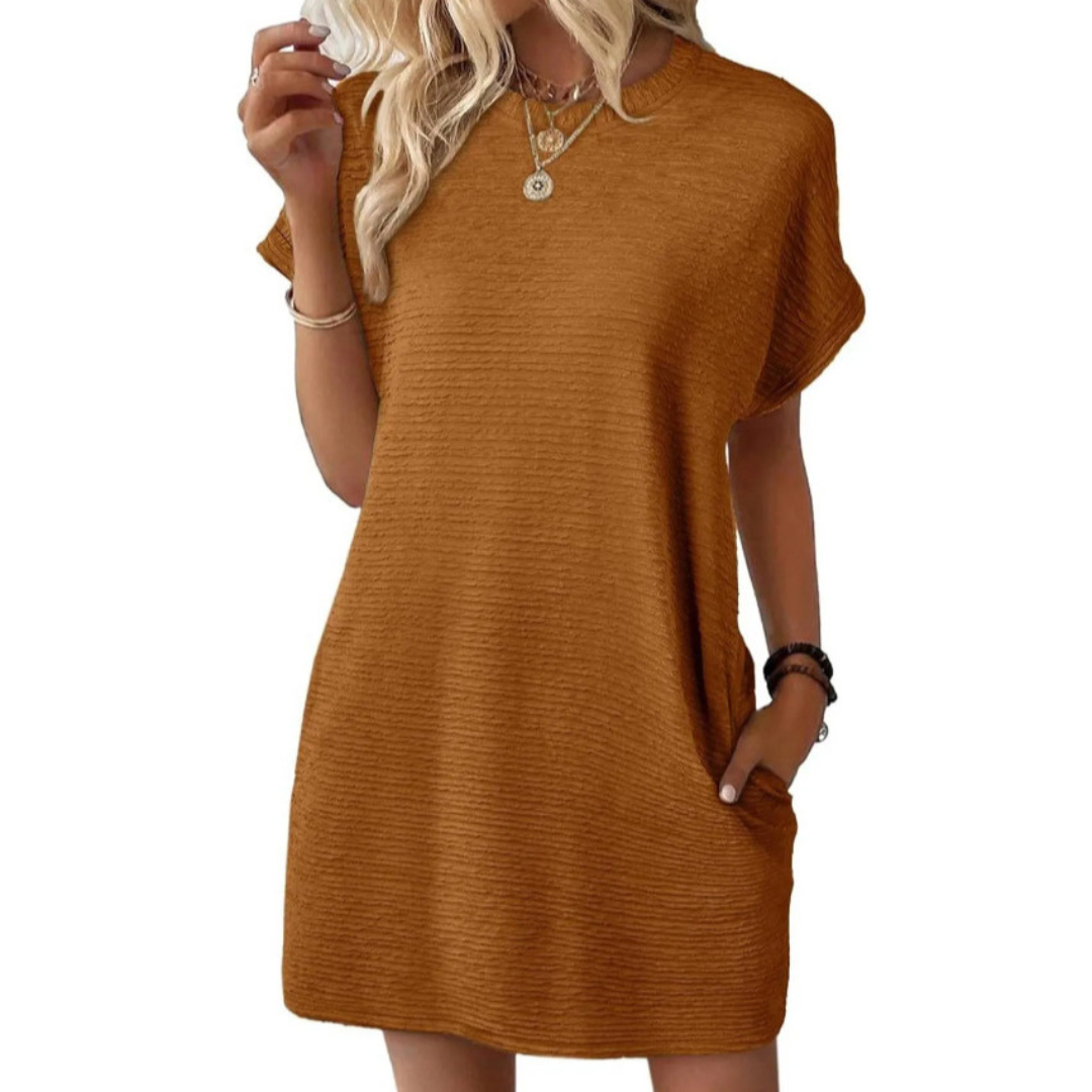 Women's Crew Neck Mini T-Shirt Dress Short Sleeve