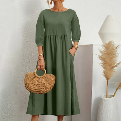Women's Midi Patchwork Dress Comfortable Casual