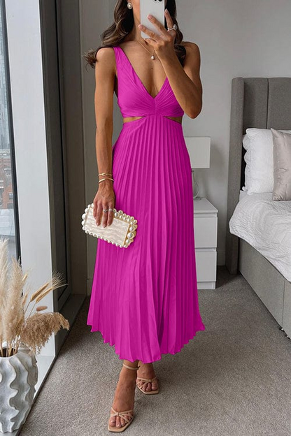 Women's Pleated Midi Dress Elegant
