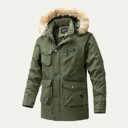 Men's Down Jacket Hooded Long Outdoor Multi Pocket