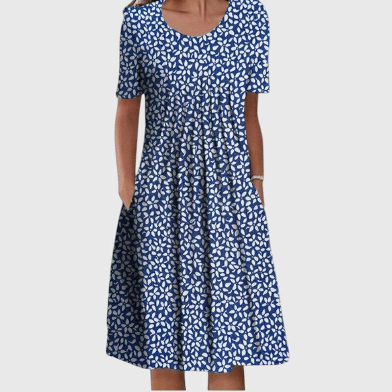 Printed Short Sleeve Midi Dress