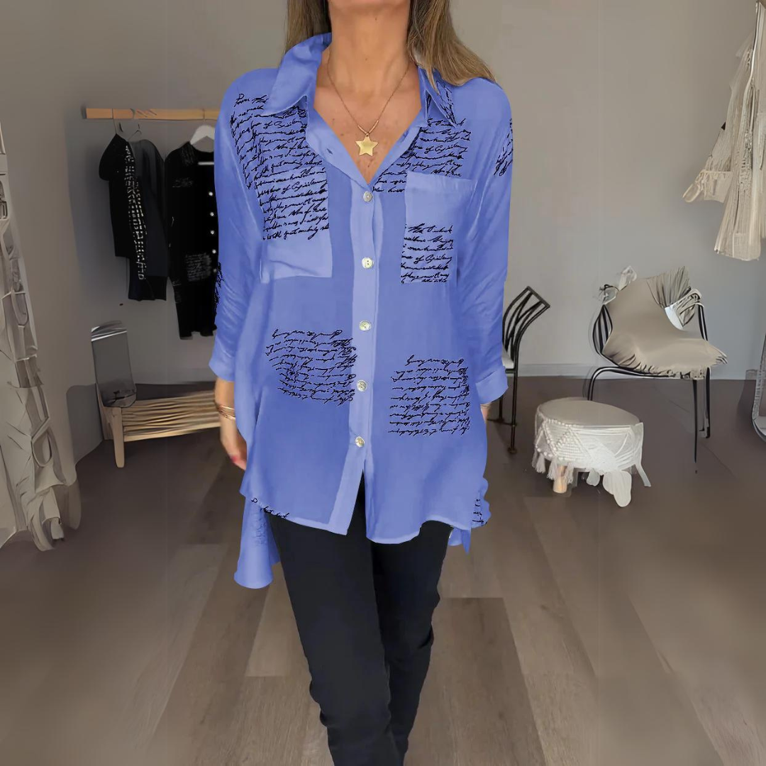 Women's Button-Up Shirt Handwritten Design