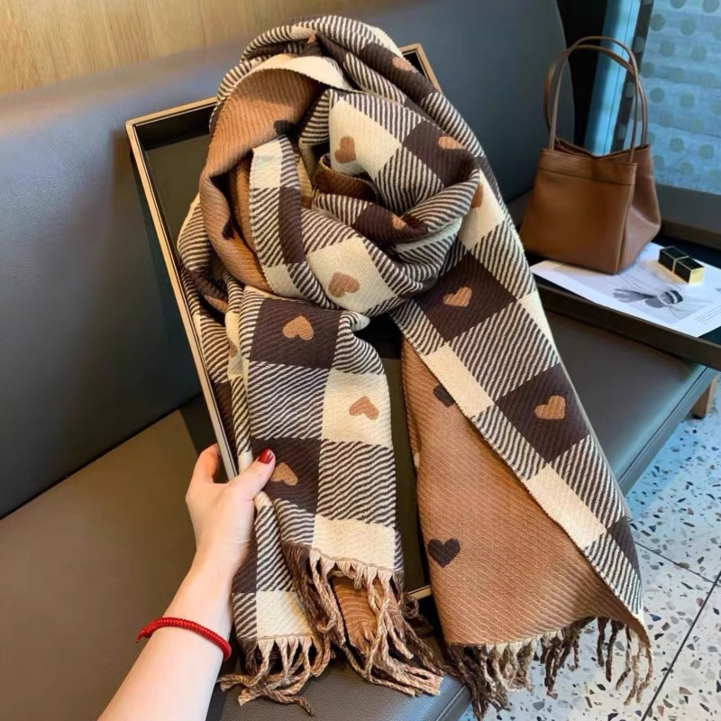Comfy Plaid Tassel Scarf Soft Warm Double Sided
