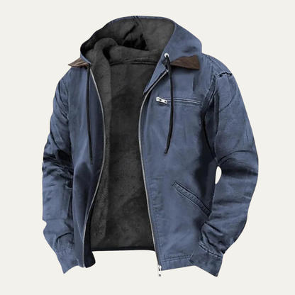 Men's Hooded Jacket Fleece Lined Warm Black
