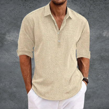 Men's Half-Button Collared Shirt Long Sleeve Roll-Up