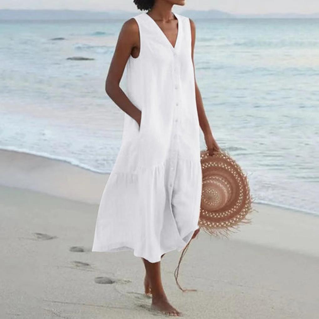 Women's V-Neck Dress Elegant Casual Wear - Fashinoza