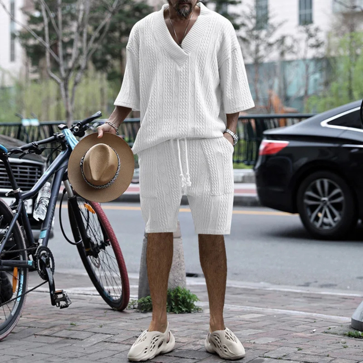 Men's Breathable Knit Polo Shirt And Shorts Set