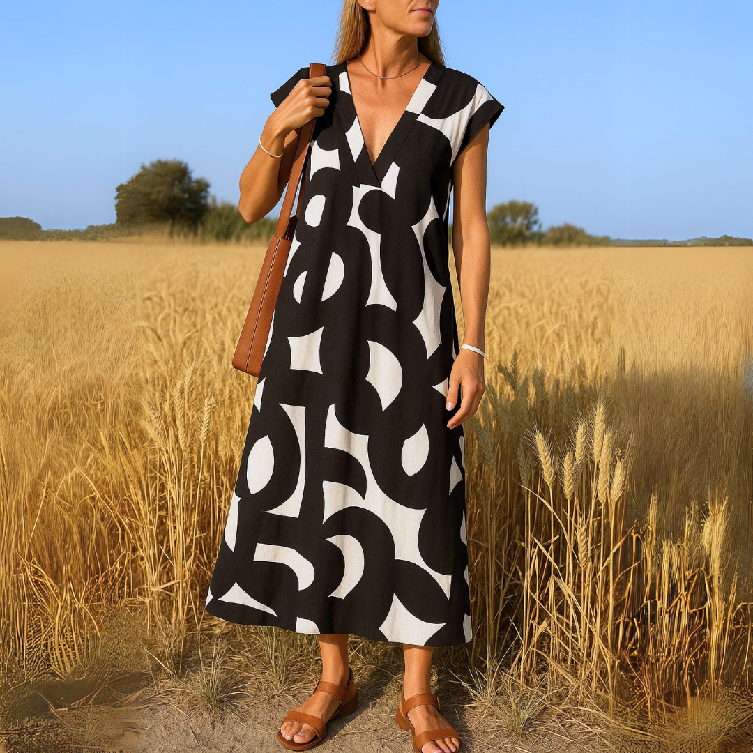 Women's V Neck Flowy Evening Dress - Fashinoza