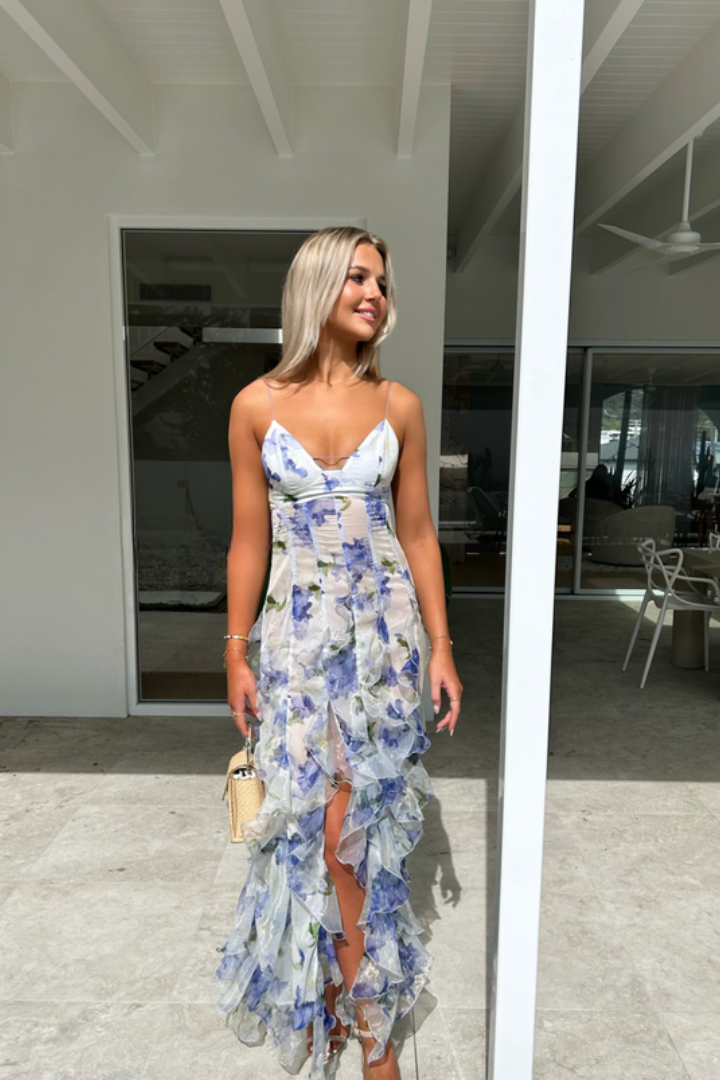 Women's Floral Maxi Dress Pleated Summer