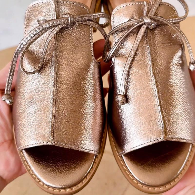 Women's Flat Sandals Metallic Bow Tie Strap Open Toe
