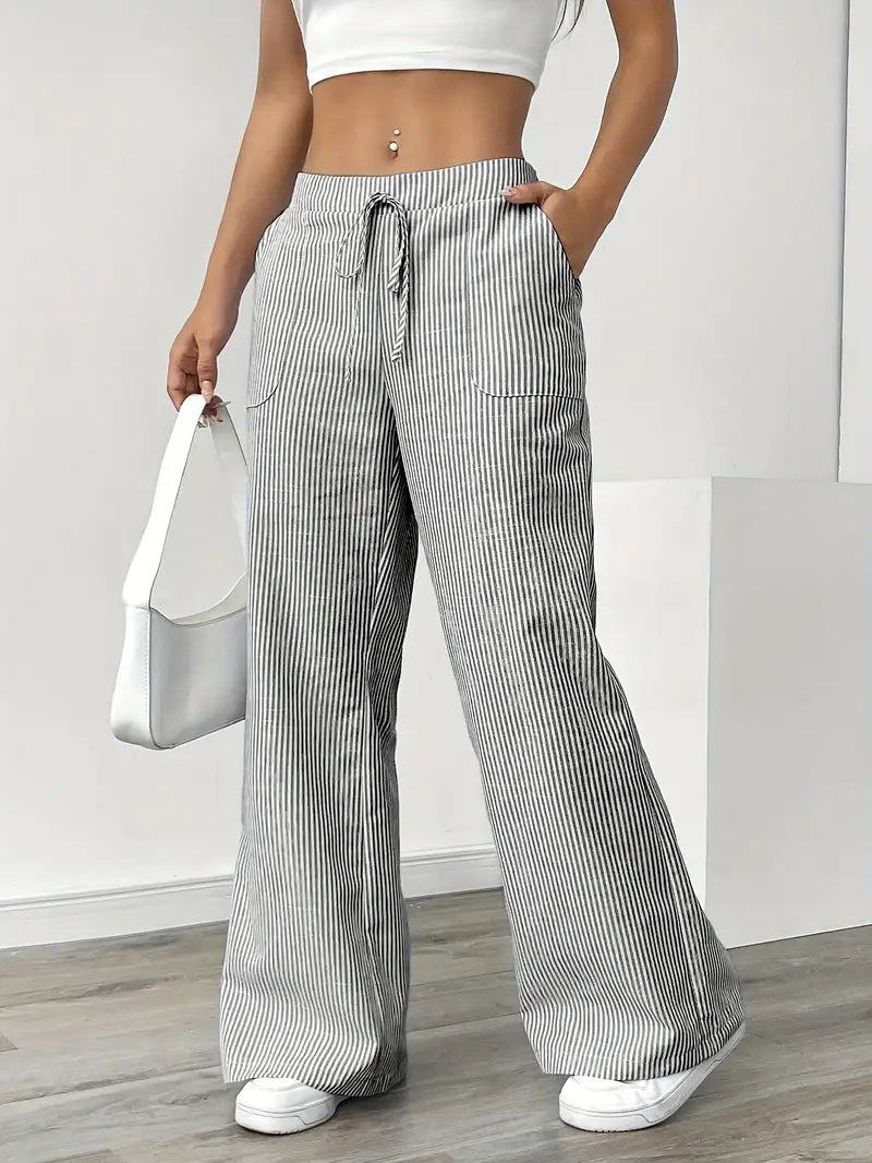 Relaxed Wide-Leg Stripe Trousers