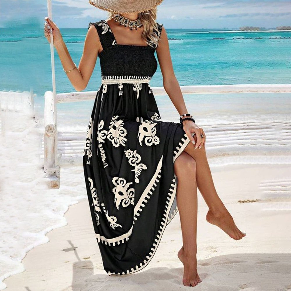 Women's Square Neck Sleeveless Printed Dress