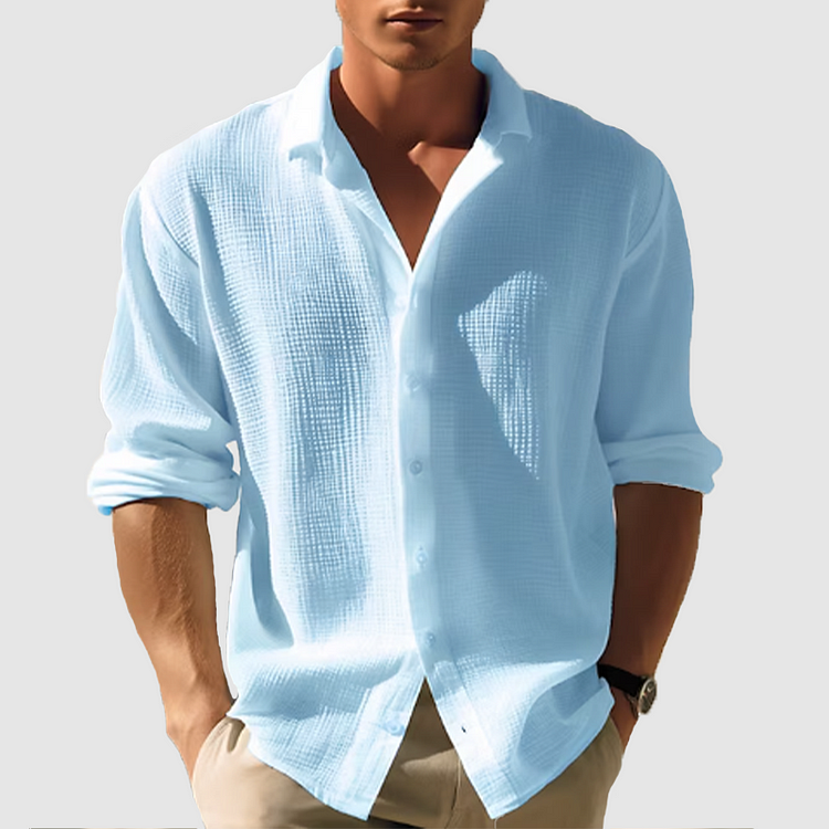 Men's Long Sleeve Button Front Shirt Textured Design - Fashinoza