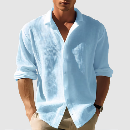 Men's Long Sleeve Button Front Shirt Textured Design - Fashinoza
